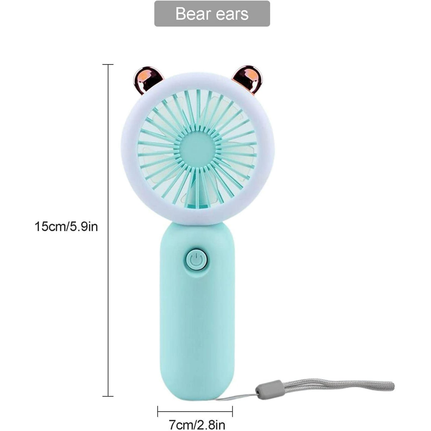 Mini Portable Fan, Portable LED Light Fan - Handheld Fan, Adjustable Speed, USB Rechargeable with LED Night Light, Blue