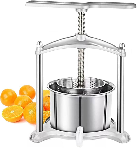 Manual Press for 100% Pure Juice, with Stainless Steel Iron Handle for Juice Residue Separation, for Cider Vegetable Olive Oil Cheese Tincture