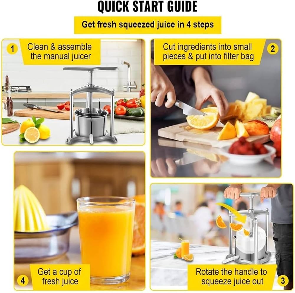 Manual Press for 100% Pure Juice, with Stainless Steel Iron Handle for Juice Residue Separation, for Cider Vegetable Olive Oil Cheese Tincture