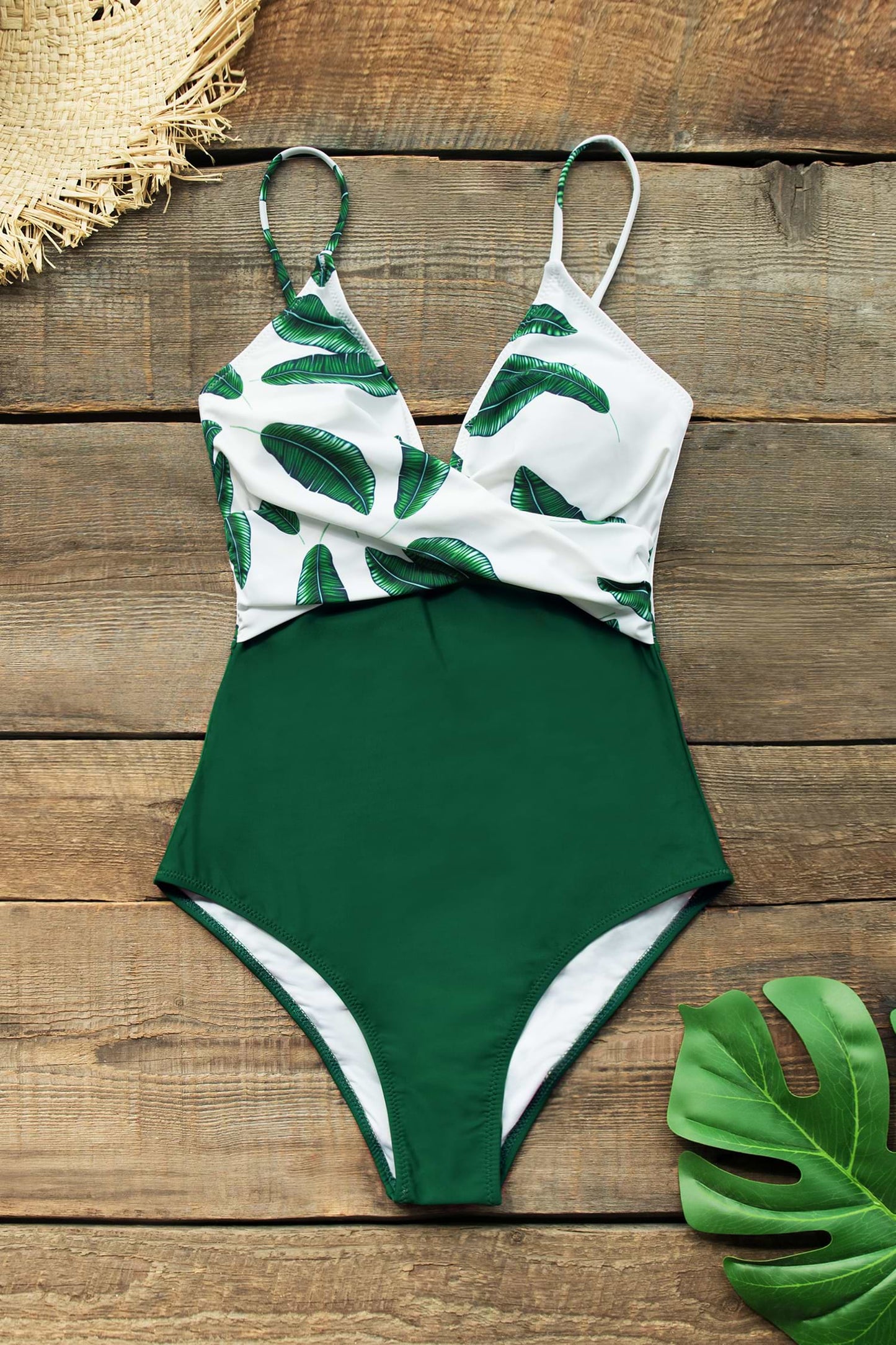 CUPSHE Banana Leaf Twist-Front One Piece Swimsuit