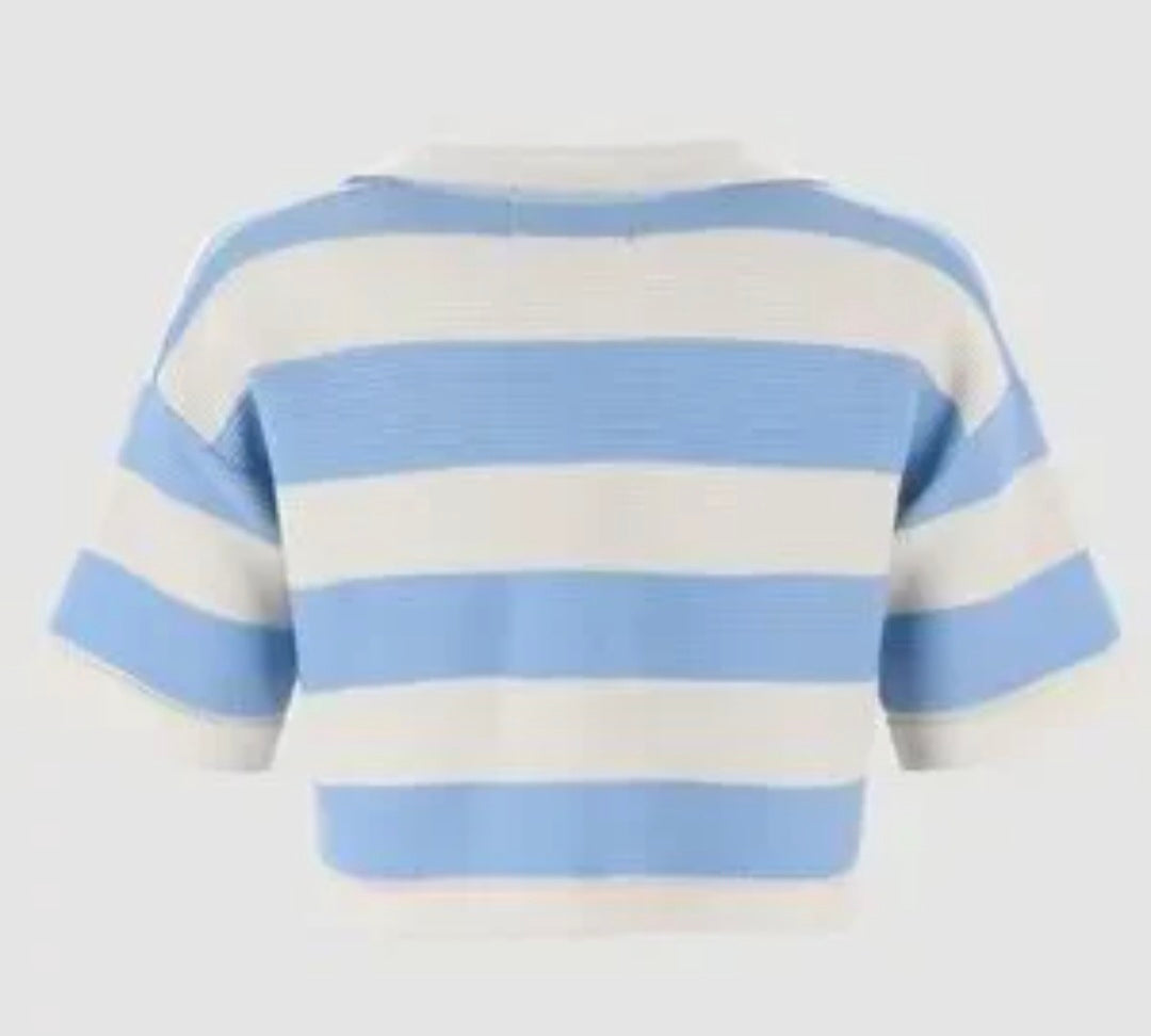 Cider keep you in stripes polo crop top