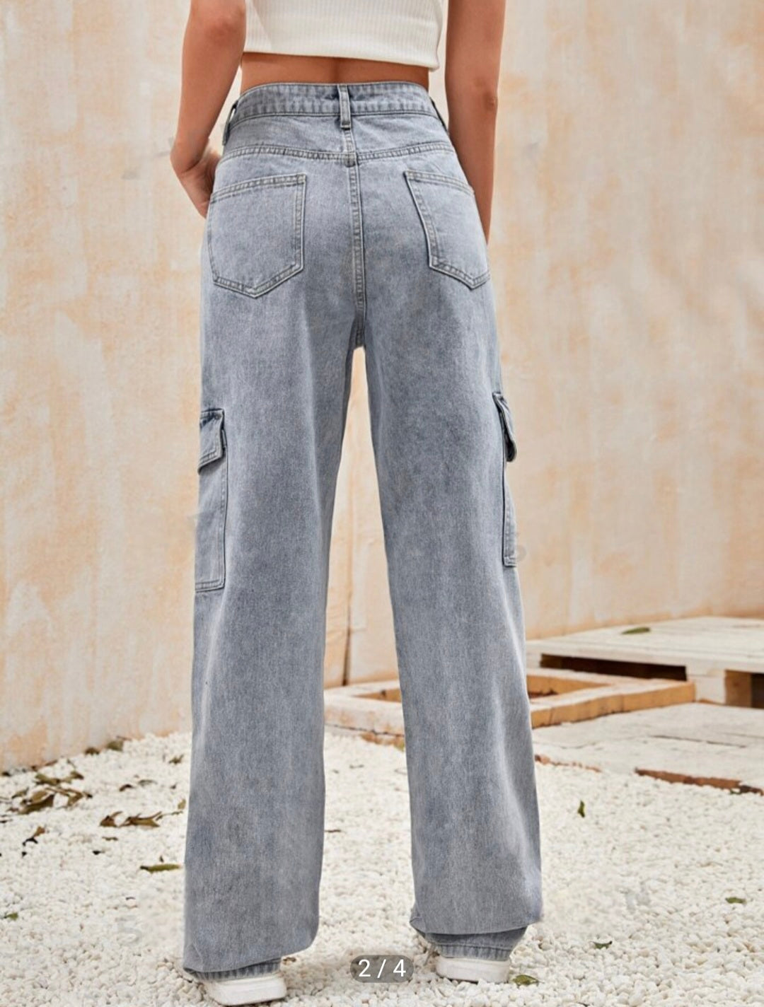 High waisted side pocket baggy jeans