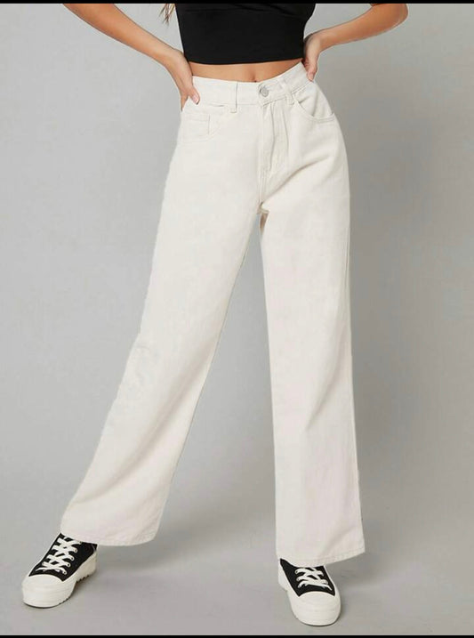 Wide leg off-white high waisted jeans