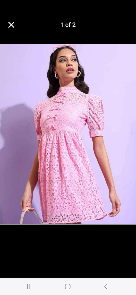 Tokyo Talkies pink lace short dress