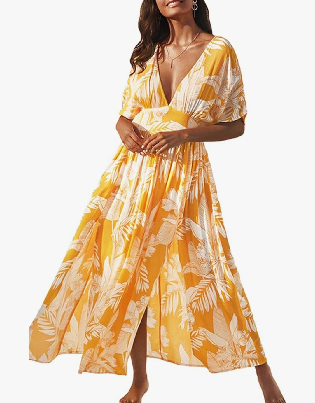 Womens Cupshe yellow floral midi summer vacation dress