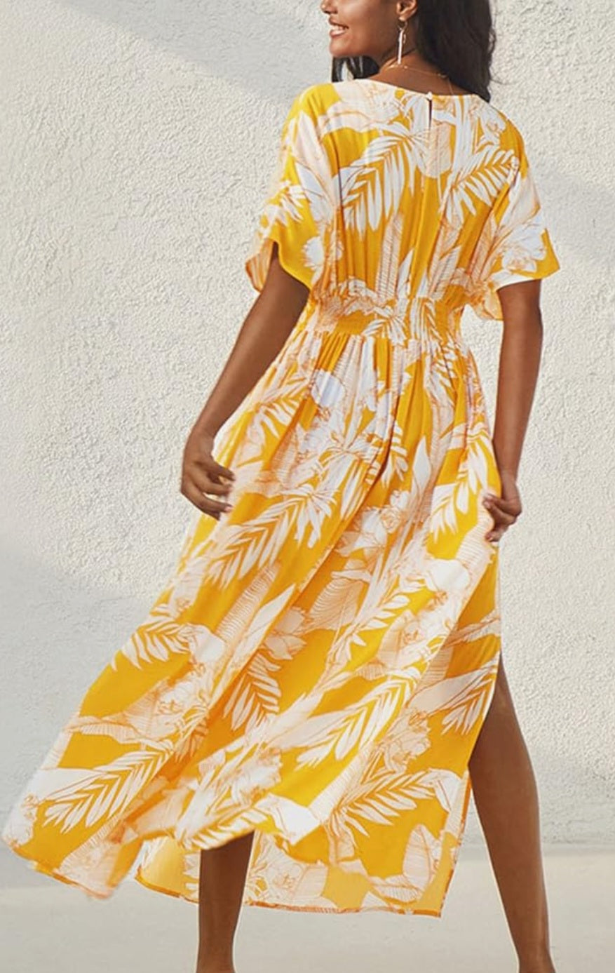Womens Cupshe yellow floral midi summer vacation dress