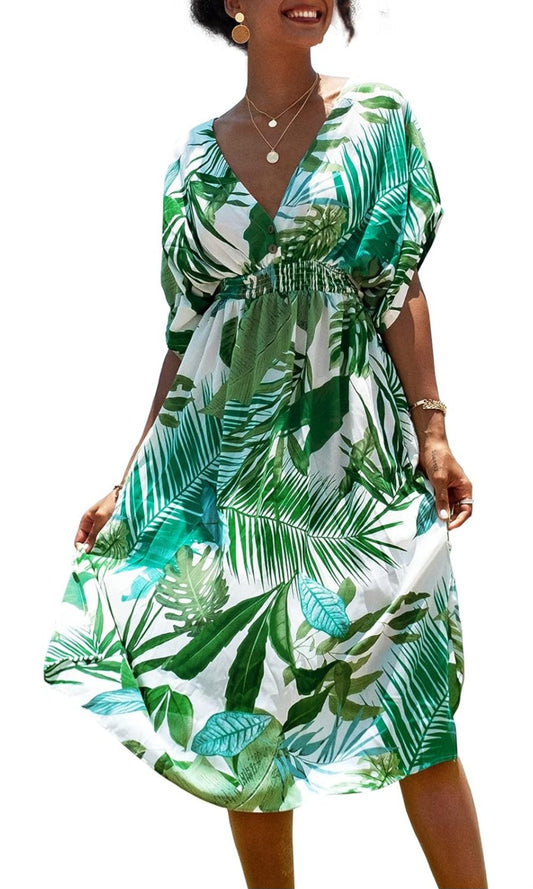 CUPSHE tropical print midi vacation summer dress