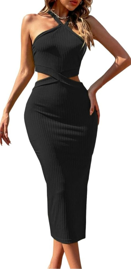 Womens black cut out midi dress