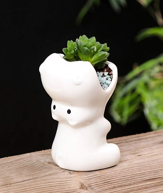 Ceramic white hippo decorative succulent vase