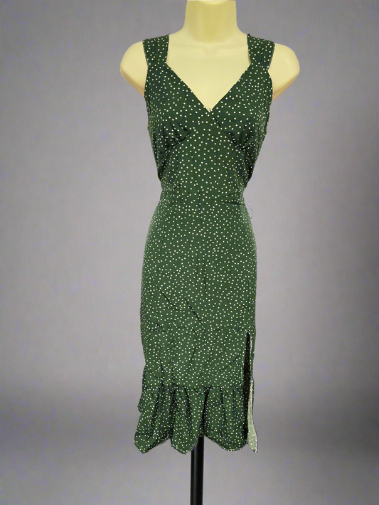 Womens green ditsy floral dress with slit