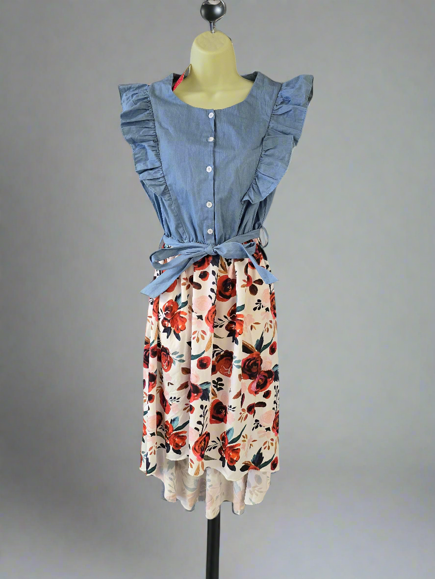 Womens denim floral summer dress