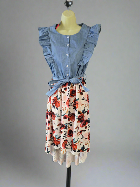 Womens denim floral summer dress