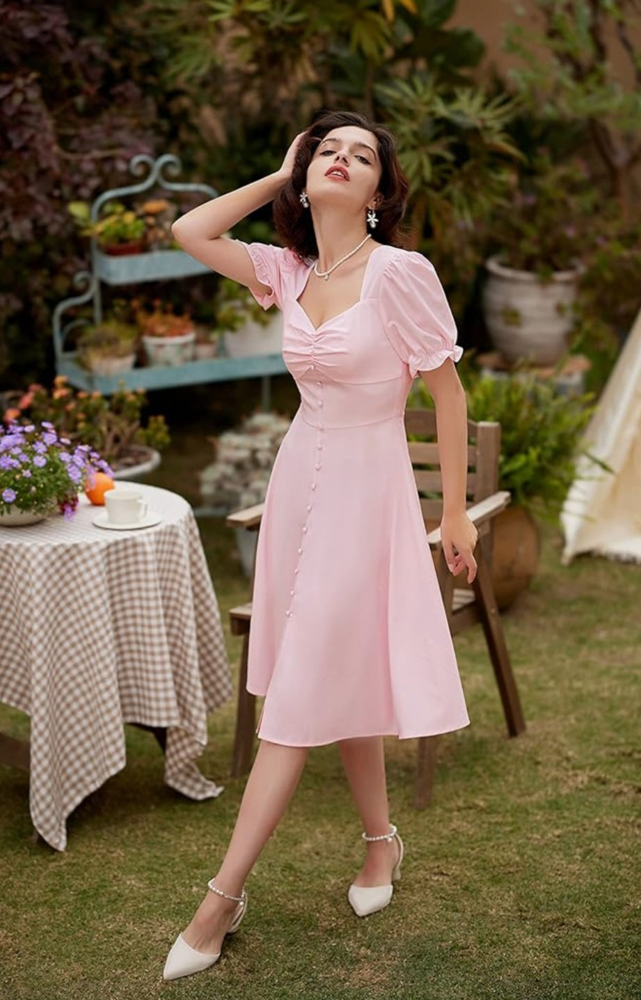 Womens pink vintage 50s pinup style dress