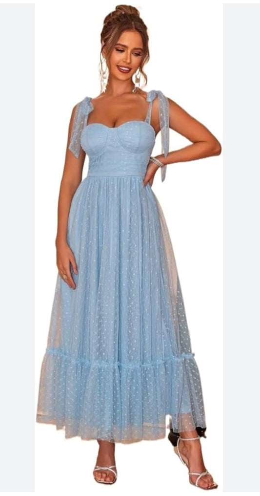 Baby blue embroidered floral midi dress