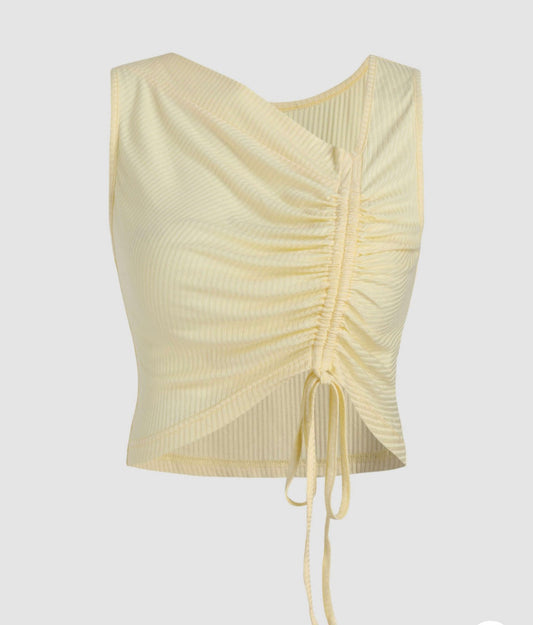 CIDER assymetrical ruched yellow crop top