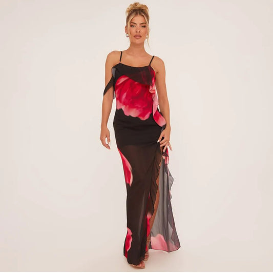 Womens long mesh floral maxi slip dress