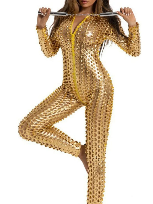 Womens gold cut out jumpsuit
