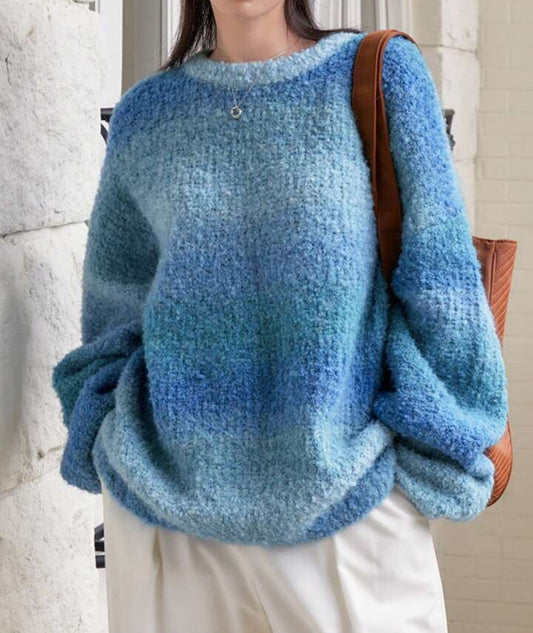 Womens ombre blue knit sweater