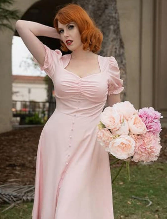 Womens pink vintage 50s pinup style dress