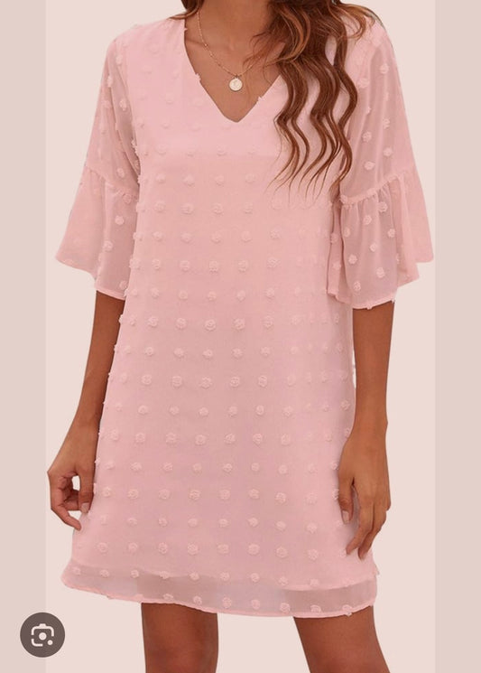 Womens pink swiss dot summer dress