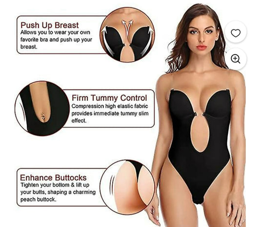 Open back supportive bra bodysuit with clear straps