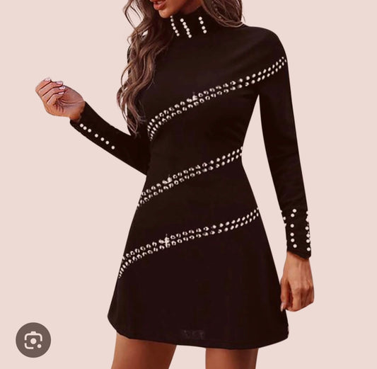 Womens long sleeve studded sweater dress