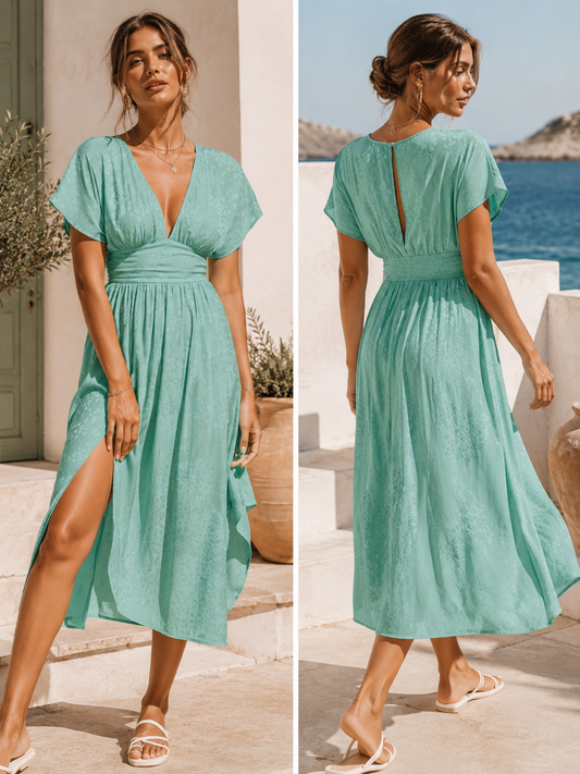 CUPSHE stripe green floral midi summer vacation dress