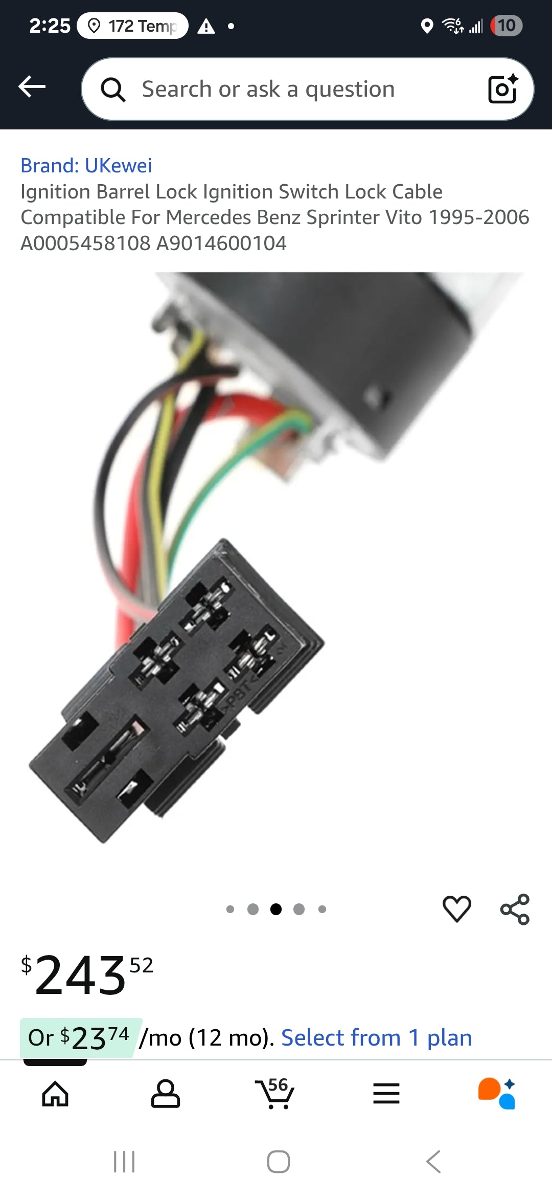 Ignition Starter Switch for Mercedes Sprinter Vito 1995-2006 model # A0005458108
