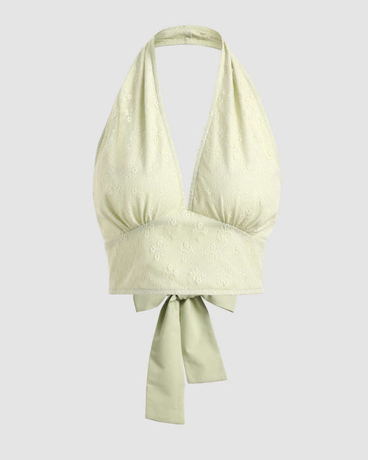 Lace overlay halter vacation top