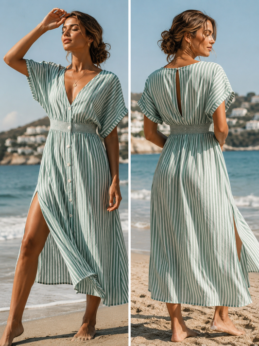 CUPSHE green stripe midi dress