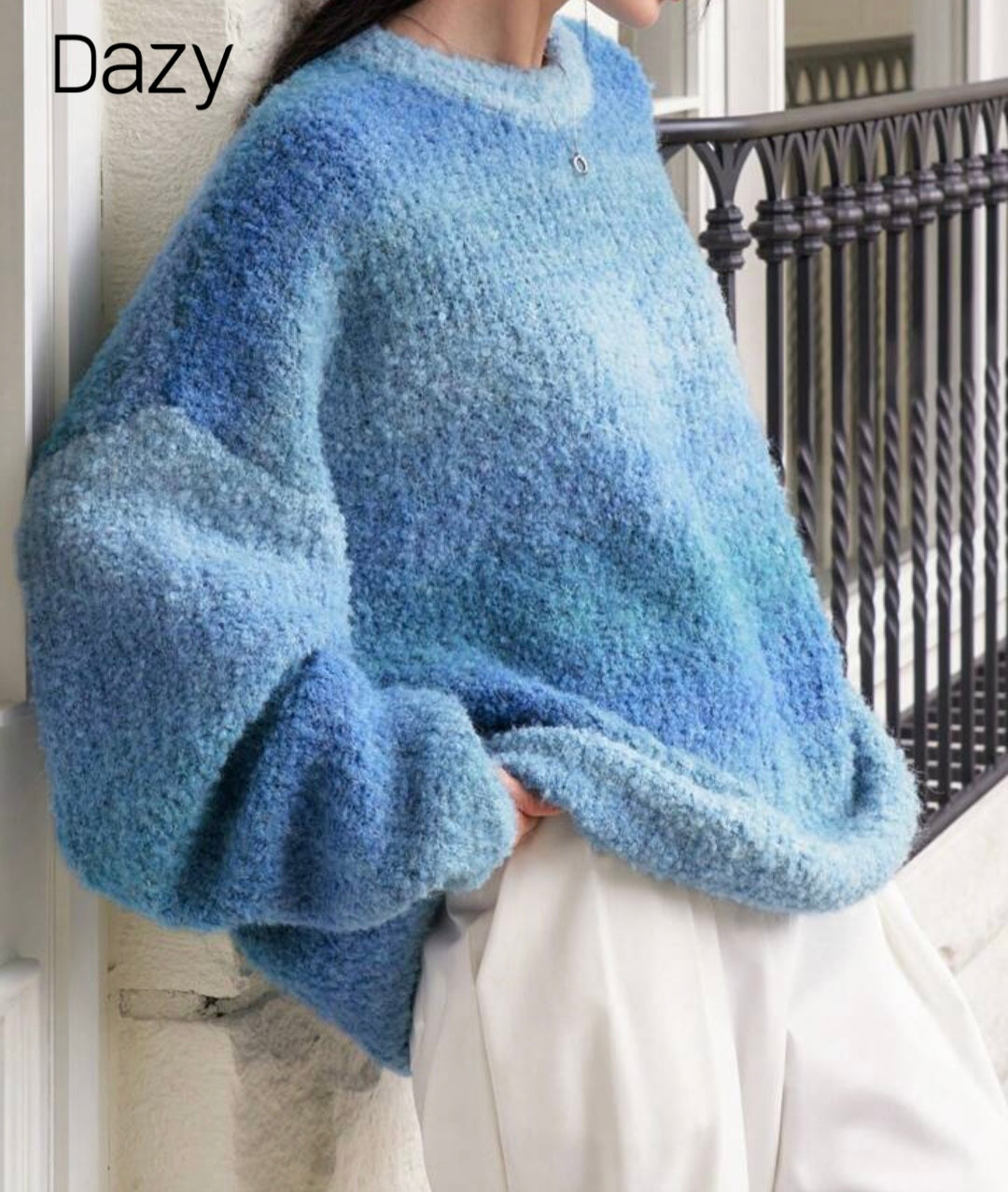 Womens ombre blue knit sweater