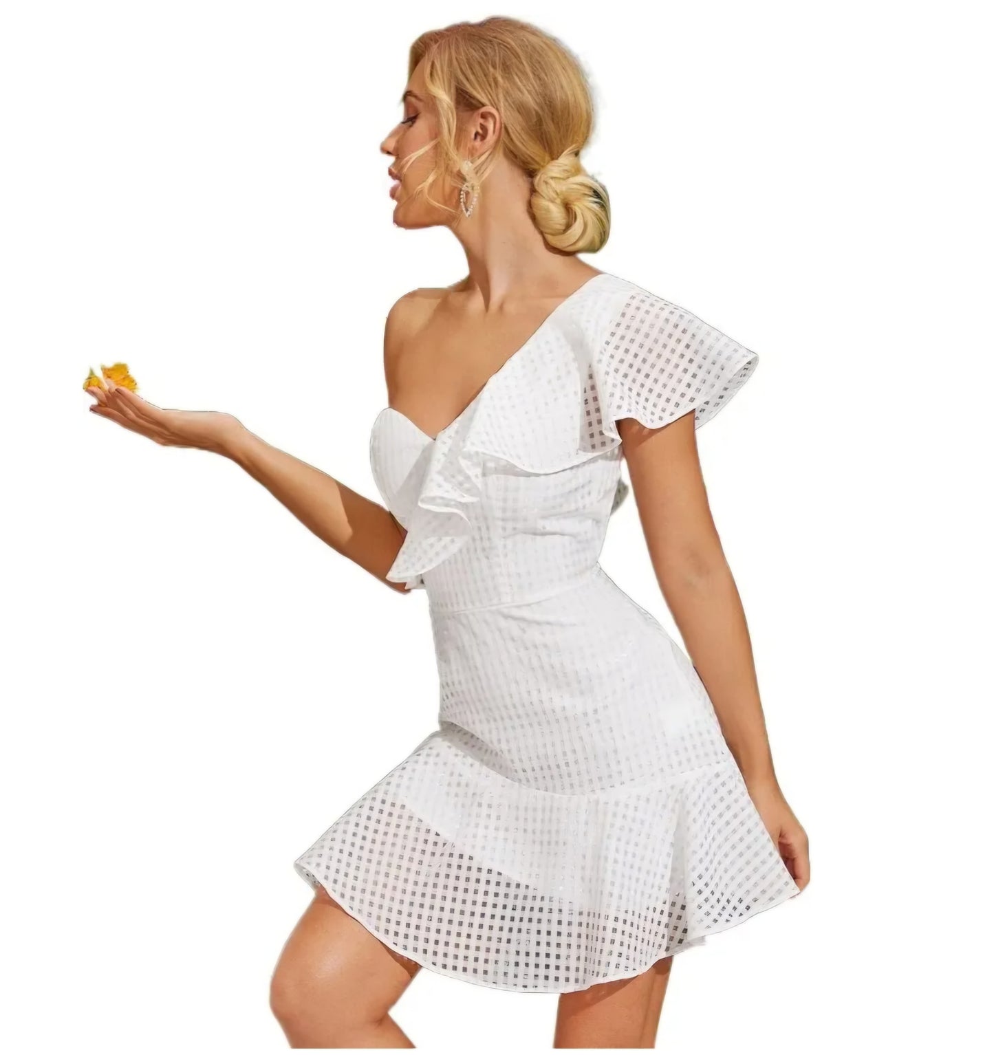 One shoulder white mini dress