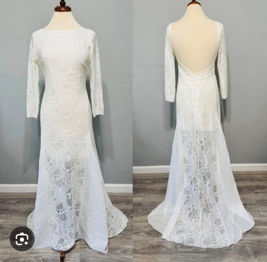Womens white lace low back wedding dress